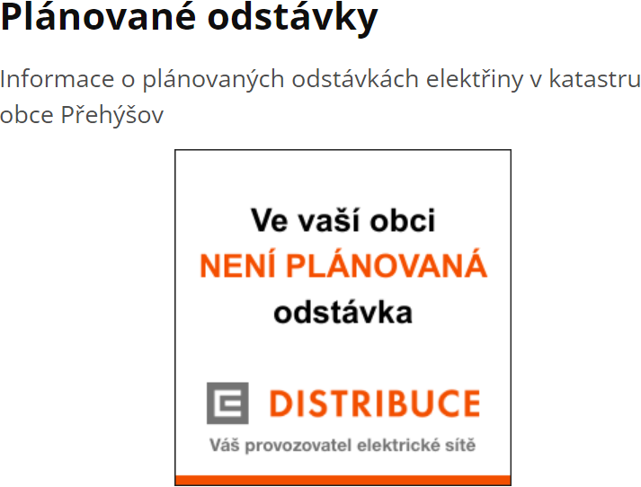 Ukázka sekce Plánované odstávky